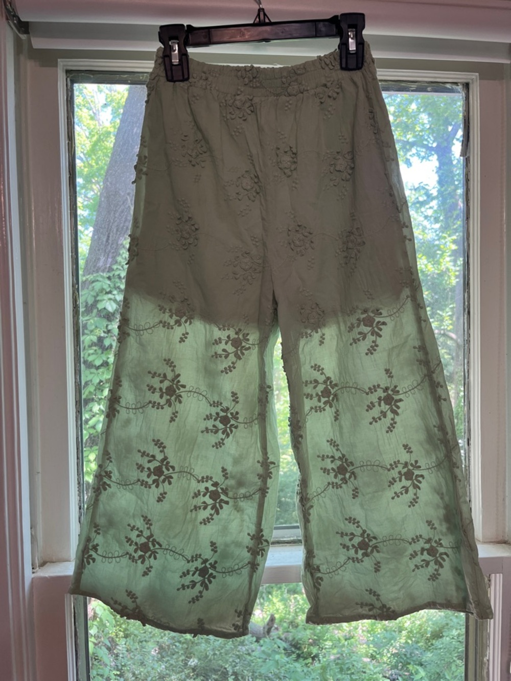 Embroidered Wide-Leg Pants - Sage Green